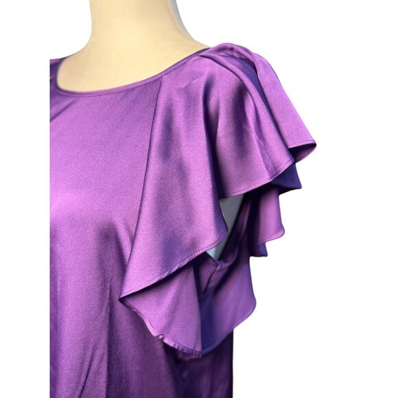 NEW Worthington Womens Purple S silky soft short Sleeve Ruffle Blouse Elegant - Picture 3 of 7